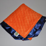Signature Minky Lovie/ Security Blanket with satin trim, Bright Orange and Navy