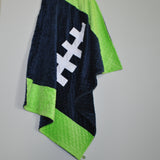 Sports Color Football Baby Blanket Navy Blue and Lime