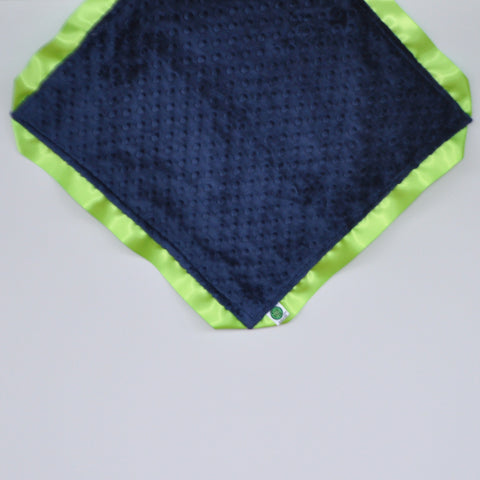 Signature Minky Lovie/ Security Blanket with Lime Satin Trim Lime and Navy Minky