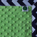 Navy Blue Chevron Baby Blanket with Lime Green Minky