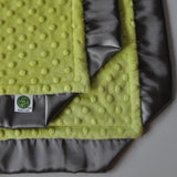 Apple Green Minky Baby Blanket with Charcoal Gray Satin Trim