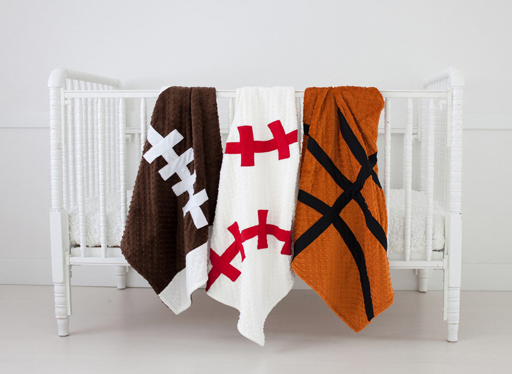 Sports Baby Blanket:  Football, Baseball and Basketball