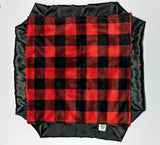 Red and Black Buffalo Check Minky Lovie/ Security Blanket with Black Satin Trim