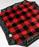 Red and Black Buffalo Check Minky Lovie/ Security Blanket with Black Satin Trim