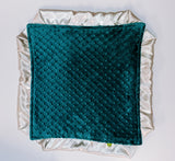 Signature Minky Lovie Mallard Blue and Silver/ Security Blanket with Silver Gray Satin Trim