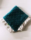Signature Minky Lovie Mallard Blue and Silver/ Security Blanket with Silver Gray Satin Trim