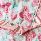 Pink and Teal Floral Minky Lovie / Security Blanket with Pink Satin Trim