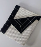 Plaid Baby Blanket Black and Cream Brushed Flannel with Cream Waffle Cotton