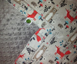 Gray Woodland Print Flannel Baby Blanket with Silver Gray Minky