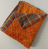 Orange and Gray Plaid Minky Baby Blanket