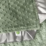 Olive Green Minky Baby Blanket with Charcoal Gray Satin Trim