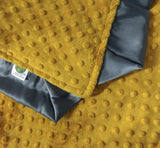 Golden Yellow Minky Baby Blanket with Charcoal Gray Satin Trim