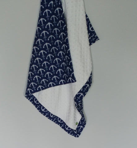 Anchor Print Cotton Gauze and Minky Baby Blanket