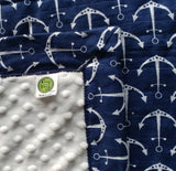 Anchor Print Cotton Gauze and Minky Baby Blanket