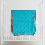 Teal Minky Baby Blanket with Charcoal Gray Satin Trim