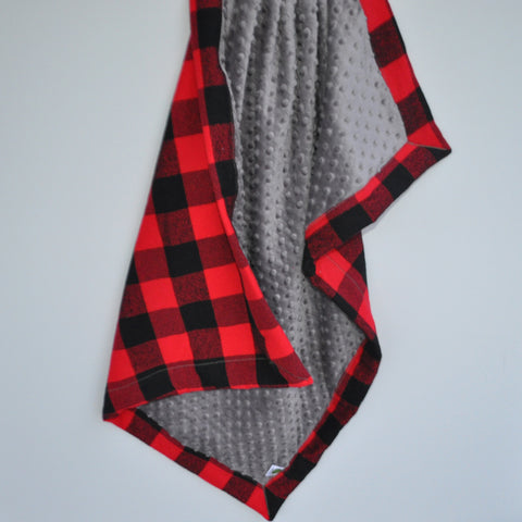 Buffalo Plaid Baby Blanket with Gray or Black Minky