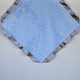 Signature Minky Lovie/ Security Blanket with satin Trim, Pastel Blue and Silver