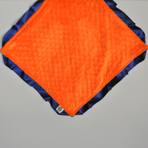 Signature Minky Lovie/ Security Blanket with satin trim, Bright Orange and Navy