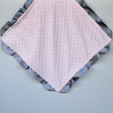 Signature Minky Lovie/ Security Blanket with satin Trim, Pastel Pink and Silver