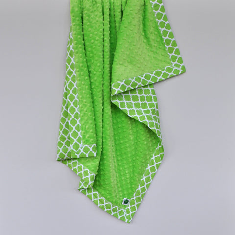 Moroccan Quatrefoil Baby Blanket Lime Green Mitered Corners