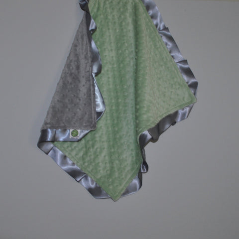Signature Minky Lovie/ Security Blanket with satin Trim, Sage Green and Silver