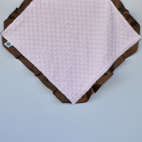 Signature Minky Lovie/ Security Blanket with satin Trim, Pastel Pink and Brown
