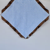 Signature Minky Lovie/ Security Blanket with Satin Trim, Lt. Blue and Brown