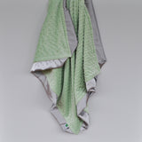 Sage Green Minky Baby Blanket with gray satin trim