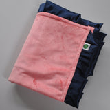 Coral Minky Baby Blanket With Navy Satin Trim