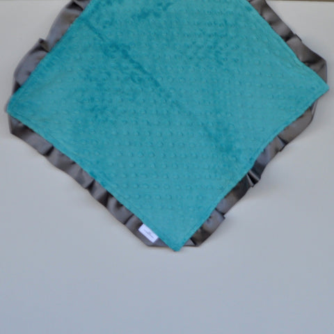 Signature Minky Lovie/ Security Blanket with Satin Trim, Teal and Charcoal
