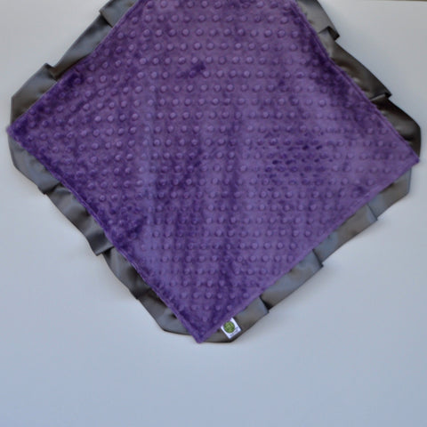 Signature Minky Lovie/ Security Blanket with Satin Trim, Purple and Charcoal