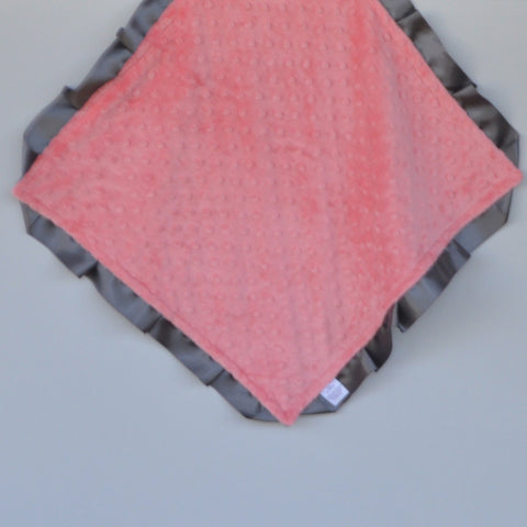 Signature Minky Lovie/ Security Blanket with Satin Trim, Coral and Charcoal