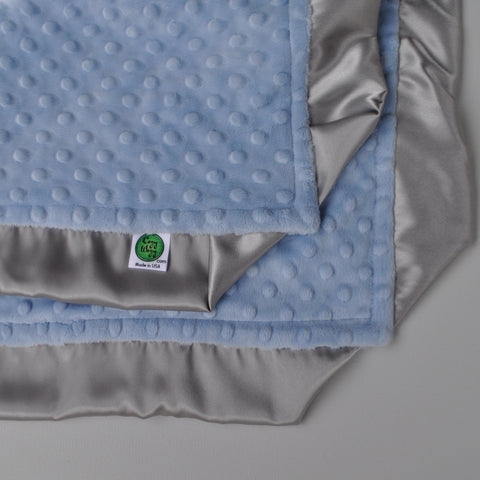 Blue baby blanket sales with satin trim