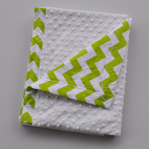 Bright Green Chevron Baby Blanket with Gray Minky