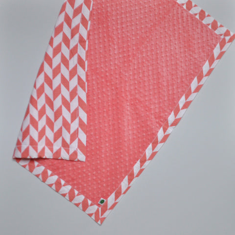 Offset Chevron Baby Blanket with Coral Minky