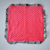 Signature Minky Lovie/ Security Blanket with satin Trim, Watermelon Pink and Gray