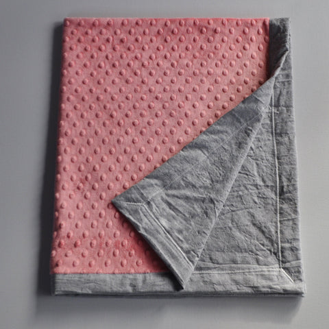 Gray linen and coral minky baby blanket