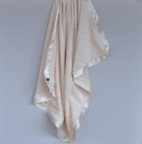 Luxurious Ivory Paisley Minky Baby Blanket with Satin Trim