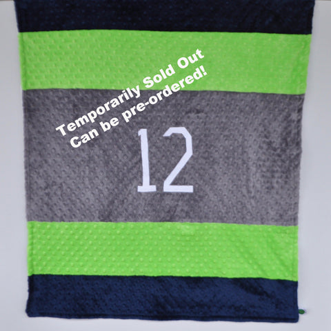 Navy Blue and Lime Green,  #12, Football Baby Blanket