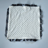 Signature Minky Lovie/ Security Blanket with Satin Trim, Cream and Charcoal