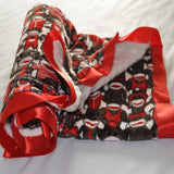 Sock Monkey Blanket with Red Satin Trim