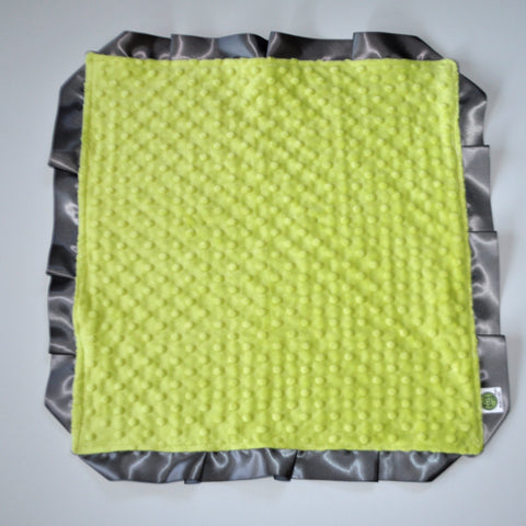 Signature Minky Lovie/ Security Blanket with Satin Trim, Apple Green and Charcoal