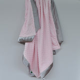 Pastel Pink Minky Baby Blanket with Gray Satin Trim