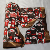 Sock Monkey Blanket with Brown Satin Trim