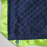 Signature Minky Lovie/ Security Blanket with Lime Satin Trim Lime and Navy Minky
