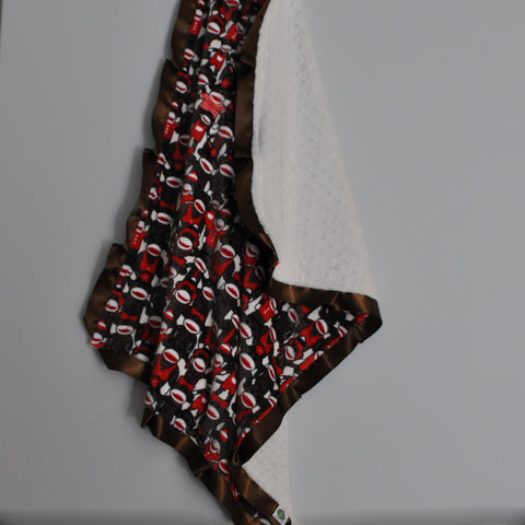 Sock Monkey Blanket with Brown Satin Trim