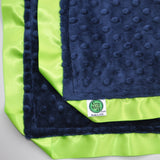 Signature Minky Lovie/ Security Blanket with Lime Satin Trim Lime and Navy Minky