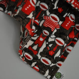 Close up of Sock Monkey print