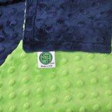 Baby Gift Set Starter Pack... Includes Baby Blanket, Lovie, and 2 burp cloths (Navy Blue and Lime)