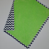 Navy Blue Chevron Baby Blanket with Lime Green Minky